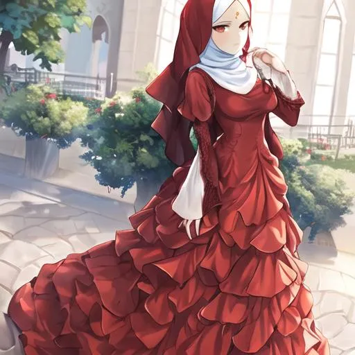 Prompt: A beautiful Muslim female wearing a red dress