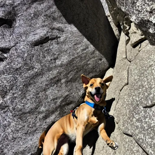 Prompt: dog goes rock climbing


