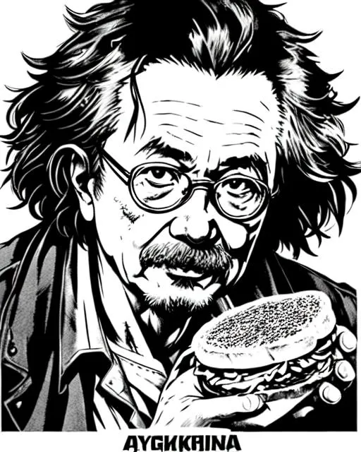 Prompt: movie poster art (((Yoji Shinkawa))), sticker of ultra detailed portrait of Einstein making a sandwich in the kitchen , full body, high quality cell shaded illustration in post apocalyptic style by Yoji Shinkawa, ((full body)), dynamic pose, perfect anatomy, centered, freedom, soul, approach to perfection, cell shading, 64k , cinematic dramatic atmosphere, watercolor painting, global illumination, detailed and intricate environment, artstation, concept art, fluid and sharp focus, ultra high definition, volumetric lighting, cinematic lighting, Art by Yoji Shinkawa,
