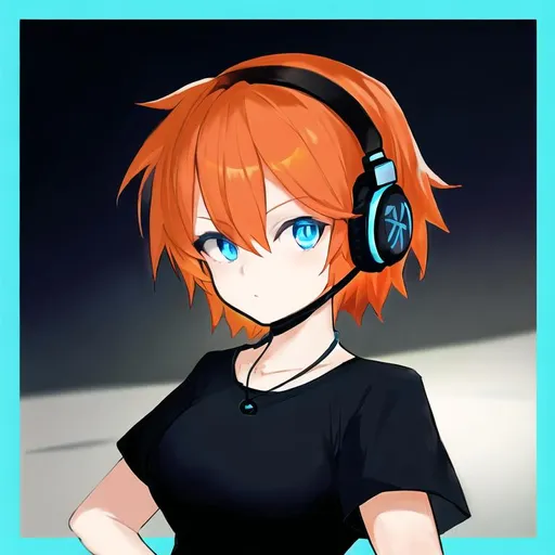 Light Orange Eyes Anime Girl With Ponytail Having Headset On Neck