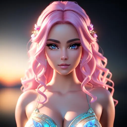 Prompt: {{{{highest quality 3d concept art masterpiece}}}} best octane unreal engine 5 render with {{volumetric lighting}}, hyperrealistic intricate 128k UHD HDR,

hyperrealistic intricate perfect upper body image of flirtatious seductive stunning gorgeous beautiful cute mystical feminine 22 year old anime like hippie girl with 
{{hyperrealistic intricate pink hair}} 
and 
{{hyperrealistic intricate clear blue eyes}} 
and hyperrealistic intricate perfect flirtatious seductive stunning gorgeous beautiful cute mystical feminine face with unique features wearing 
{{hyperrealistic intricate body tight pink wool dress}}
 with deep exposed cleavage and visible abs,
soft skin and red blush cheeks and cute sadistic smile, 

epic fantasy, 
perfect anatomy in perfect composition approaching perfection, 
{{seductive love gaze at camera}}, 

hyperrealistic intricate blurred mystical trippy warm forest in background, {{warm atmosphere}}, 
  
cinematic volumetric dramatic 
dramatic studio 3d glamour lighting, 
backlit backlight, 
professional long shot photography, 

triadic colors,
sharp focus, 
occlusion, 
centered, 
symmetry, 
ultimate, 
shadows, 
highlights, 
contrast, 
{{sexy}}, 
{{huge breast}}