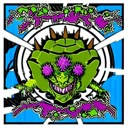 Prompt: Final Boss, Spiked God Turtle, Clown-core, Nightmare Justification Queen Throne, Saturn's Capricorn of Pisces