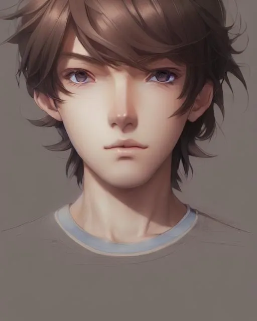 Prompt: Closeup face portrait of a boy, smooth soft skin, big dreamy eyes, beautiful intricate colored hair, symmetrical, anime wide eyes, soft lighting, detailed face, by makoto shinkai, stanley artgerm lau, wlop, rossdraws, concept art, digital painting, looking into camera