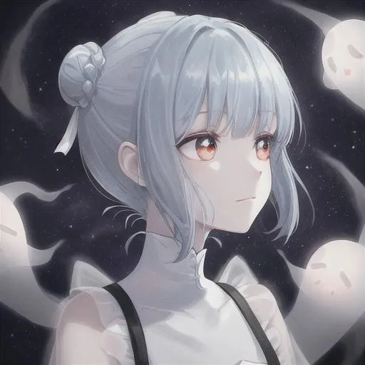 Prompt: an elegant ghost girl with space buns