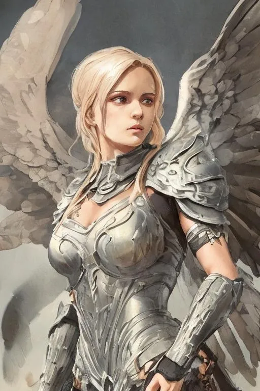 Prompt: upper body front view, centered, cinematic shot,

beautiful Valkyrie, serious, dominating, detailed face, detailed eyes, detailed nose, detailed mouth and lip, epic proportion, epic composition, detailed wings, detailed full body Valkyrie armor,

ultra detailed Valhalla background,

painting, pastel watercolor mix, Chiaroscuro, renaissance, detailed brush stroke, traditional painting, traditional hand painting,