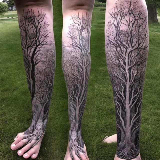 Landscape on Leg (Chris Dingwell at Squirrel Cage Studios in Portland, ME)  : r/tattoos