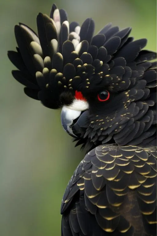 Prompt: Sparkling. A red tailed black cockatoo, portrait.  Art by van Gogh, Ivan Bilibin, Xuan Loc Xuan, Dee Nickerson, pieter aertsen, robert bissell. Add Shimmering. 3d. Very clear resolution. Highly detailed.