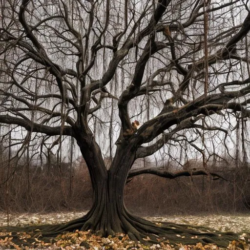 Prompt: dying tree slowly rotting and color draining