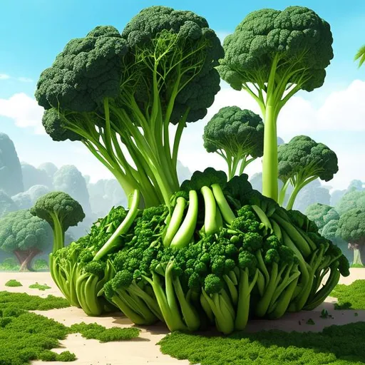 Prompt: vegetables transforming into a tropical landscape, unreal engine