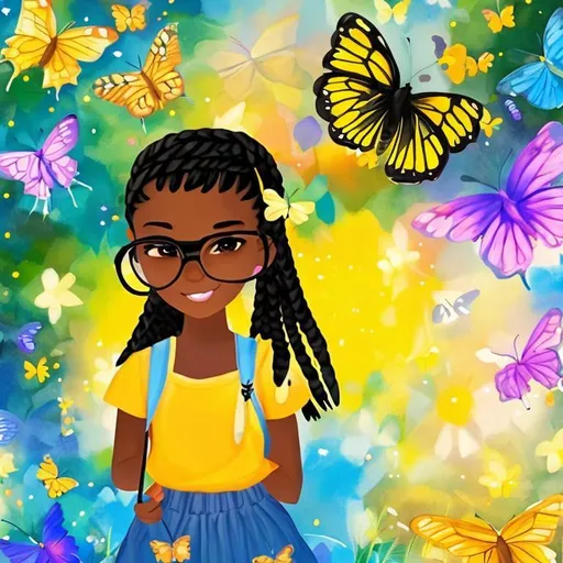 Black Woman Digital Art, Yellow Girl Clipart, Butterflies.