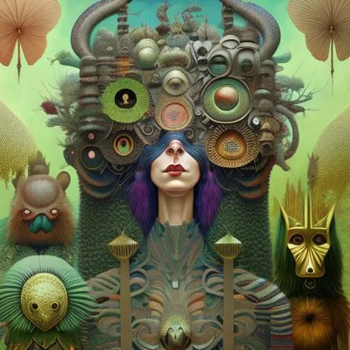 Prompt: peruvian arpillera oxana dobrovolska victo ngai henri rousseau vladimir kush peregrine heathcoate catrin welz-stein andrea kurti andrea kowch tamara lempicka mads berg jack vettriano peregrine heathcoate william haskell miro klee mondrian bauhaus