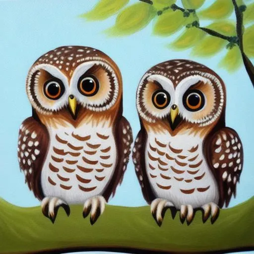 Prompt: Painting of baby owls
