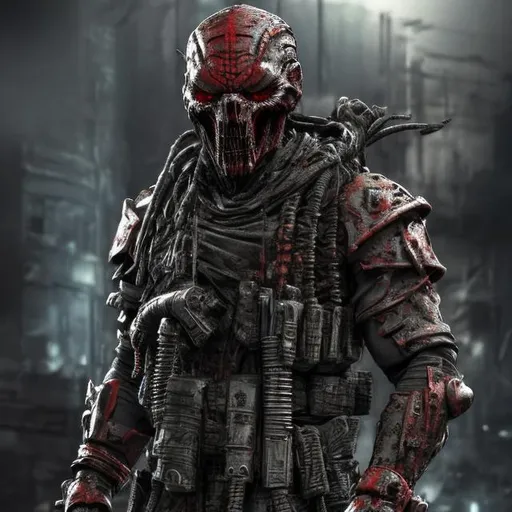 Prompt: Redesigned Gritty black dark futuristic military commando-trained villain Todd McFarlane's Spawn. Bloody. Hurt. Damaged mask. Accurate. realistic. evil eyes. Slow exposure. Detailed. Dirty. Dark and gritty. Post-apocalyptic Neo Tokyo with fire and smoke .Futuristic. Shadows. Sinister. Armed. Fanatic. Intense. 