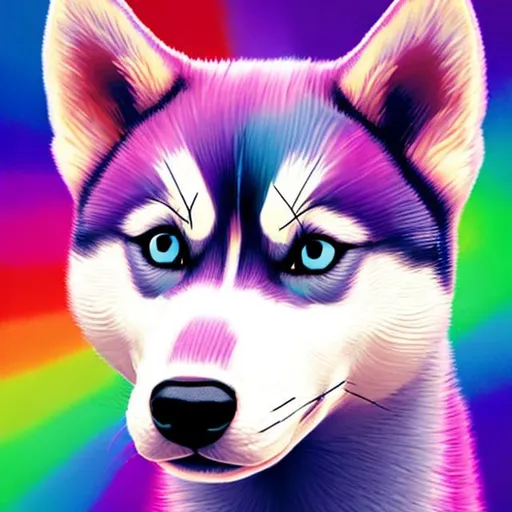 Prompt: Miniature husky in the style of Lisa frank