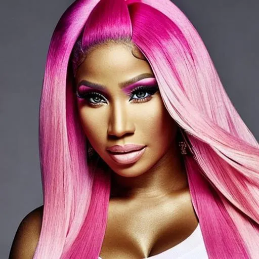 Prompt: High quality pic 64k resolution of Nicki Minaj  wearing blonde hair  and very sexiest detailed pink Barbie look