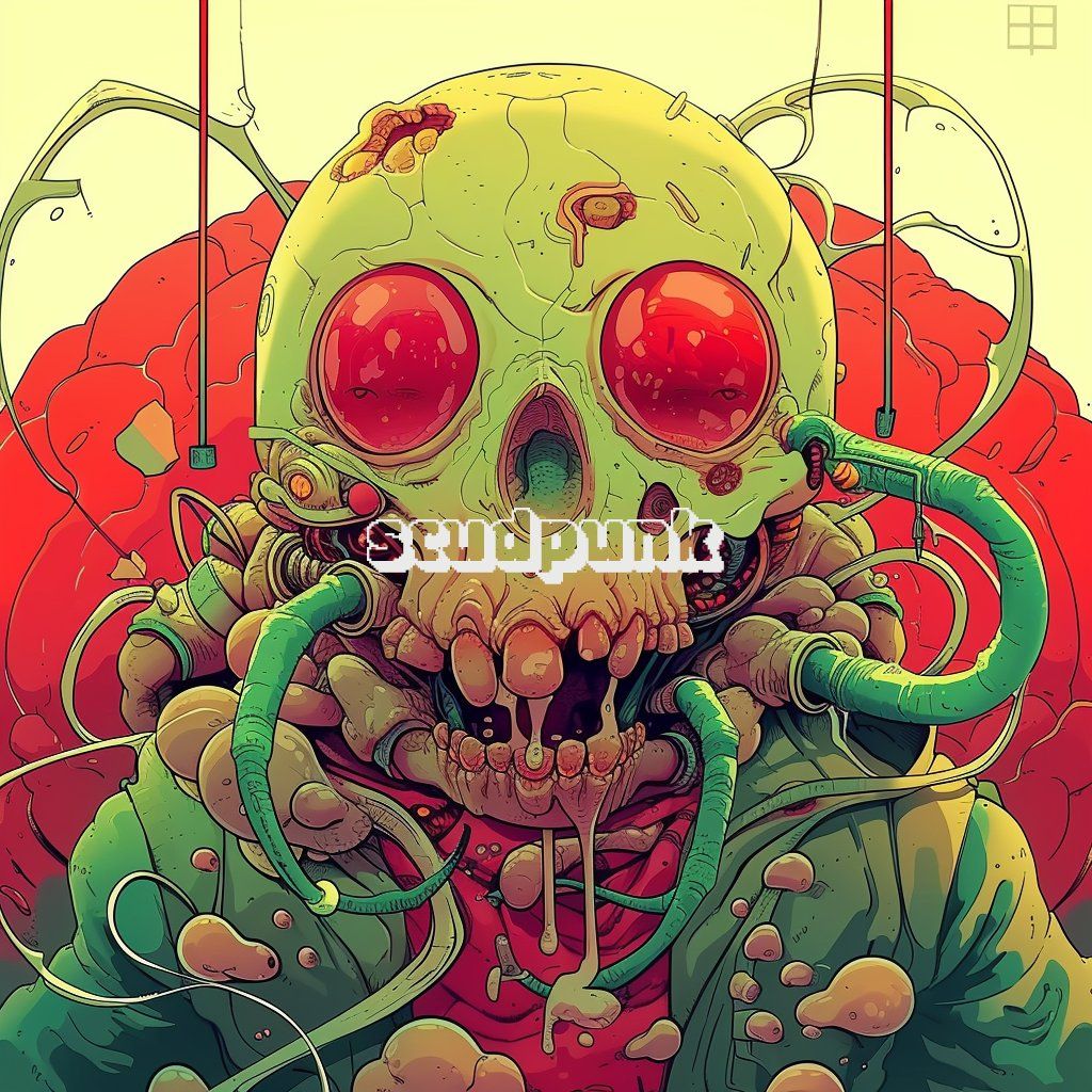 Prompt: a skeleton with a big eye with red eyes, in the style of josan gonzalez, cloudpunk, sublime, poster art, made of vines, solapunk, yuumei --v 6