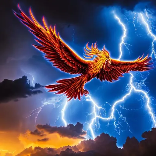 Prompt: Glorious phoenix on the lightning day