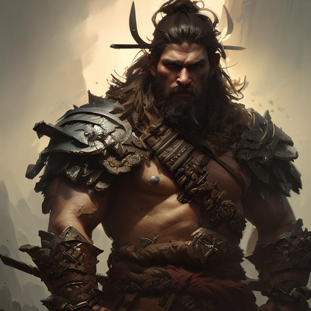 Barbarian warrior, handsome, portrait, intricate, el...