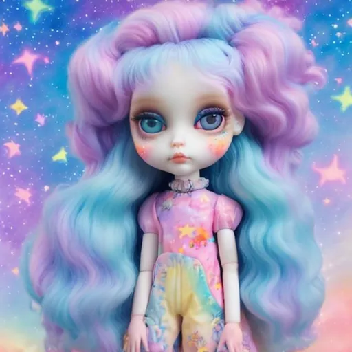 Prompt: Lisa frank style pastel porcelain doll in outer space