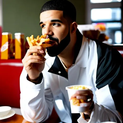 Prompt: Drake eats fries