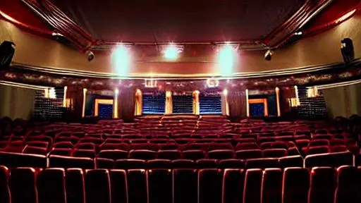 Prompt: A theatre auditorium looking at the stage in the style of a photograph