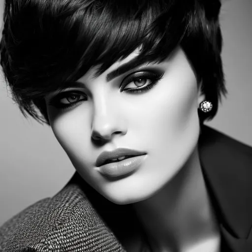 Prompt: A dramatic portrait of a young woman with a stylish haircut and piercing eyes. The photo is shot in a high-contrast style, with strong shadows and highlights, emphasizing the model's sharp features. The photo was taken with a film camera, using a fast prime lens, which gives the image a gritty and raw feel. The portrait is perfect for use in fashion magazines, advertising campaigns, or as a striking wall art print., cyberpunk, in the background a gigantic gundam in a blurred city scene, artstation, 8k, octane render, unreal engine, very detailed, concept art, realistic, masterpiece, sharp, rule of thirds