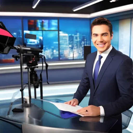 Prompt: News anchor with news studio