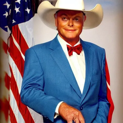 Prompt: j. r. ewing from dallas as a  maga supporter
