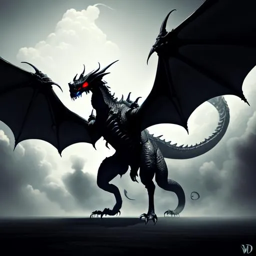 Prompt: portrait of a shadow in the shape of a dragon, Wispy smoke, hunched over, horror, scary, has massive outstretched Wings made of black smoke, war background, D&D setting, perfect composition, art station, digital painting