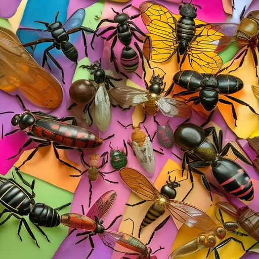 Prompt: Entomological specimens diorama in the style of Lisa frank 