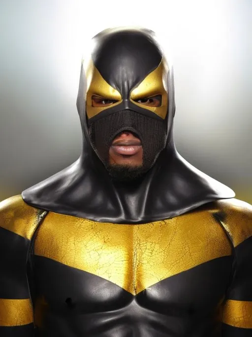 Prompt: Real-life superhero Phoenix Jones.

He wears a black and gold costume