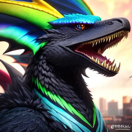 Prompt: Portrait of an anthro wyvern with striking rainbow fur and iridescent black markings and a cute face, liminal space streets, perfect composition, hyperrealistic, super detailed, 8k, high quality, trending art, trending on artstation, sharp focus, studio photo, intricate details, highly detailed, by greg rutkowski