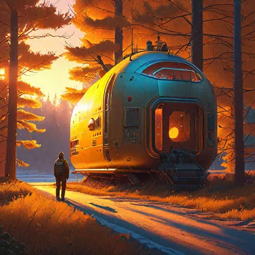 Prompt: "sci-fi landscape, Simon Stålenhag, golden hour, luminous, natural lighting, dream-like, hyperdetailed, 8k HDR"