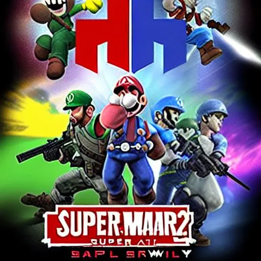 Prompt: mix the game posters of the game Super Smash Bros. Brawl and the game Call of Duty: Modern Warfare 2 together to form a new Nintendo Switch game poster