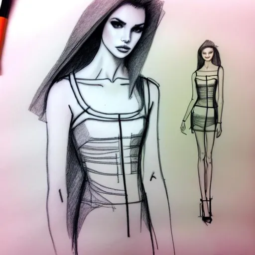Prompt: Fashion design model drawing


