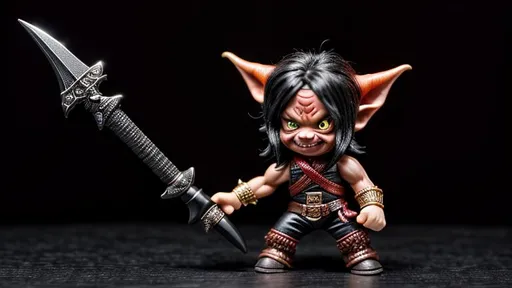 Prompt: {{{Small Male Goblin with Red eyes and pointed teeth}}}, {{Holding a black dagger}}, {Sinister, Evil}, High Quality, Hyper Detailed, Intricate Detail, Dark Colors