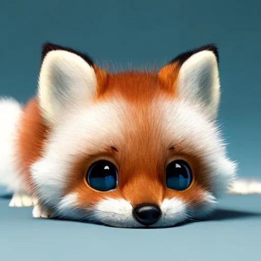 Prompt: a tiny cute orange fox with blue eyes, cartoon eyes, kodak photograph, photorealistic style, perfect quality, forest, sticking tongue out