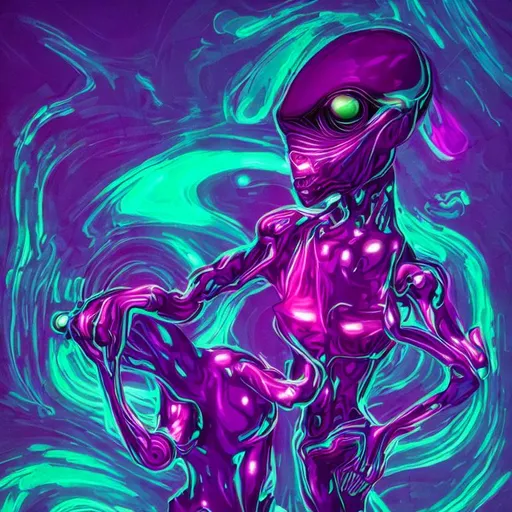 Prompt: Hypnotic illustration of an Alien, standing character, hypnotic, psychedelic art, pop surrealism, dark glow neon paint, mystical, Behance, 4k, 8k, UHD, professional, studio lighting, unreal engine,