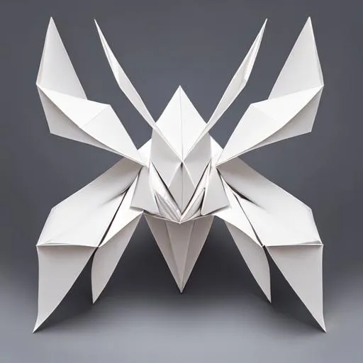 Prompt: Origamisapien is a humanoid creature crafted entirely out of paper folds. Their body is made up of crisp, clean lines, with each fold representing a distinct feature. The paper used to create Origamisapien is of various colors, giving them a vibrant and visually striking appearance. Their face is intricately folded, with delicate eyes that convey a sense of wisdom and serenity. They possess slender limbs that move gracefully, and their hands are nimble, capable of crafting intricate paper designs with precision. As Origamisapien moves, their body seems to shift and adjust, as if in constant motion, reflecting the organic nature of folded paper. Origamisapien's attire is often adorned with additional paper creations, such as origami flowers, birds, or geometric shapes. These decorative elements showcase their creativity and serve as a testament to their mastery of the art form. They may wear a flowing robe made of folded paper, giving them an elegant and ethereal appearance. Their behavior is deeply intertwined with their artistry. Origamisapien finds solace in quiet environments where they can immerse themselves in their craft. They are patient and meticulous, taking great care with each fold and ensuring that every creation is a true reflection of their vision. They may engage in practices such as origami meditation, using their craft as a means of finding inner peace and tranquility. Origamisapien's creations hold a special significance. Each piece they craft is imbued with their essence and carries a unique story. They may use their paper creations to communicate, express emotions, or convey messages. Their art serves as a means of connection, inviting others to appreciate the beauty of simplicity and the transformative power of creativity