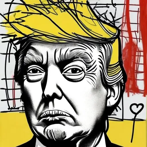 Prompt: Donald Trump drawn by Basquiat