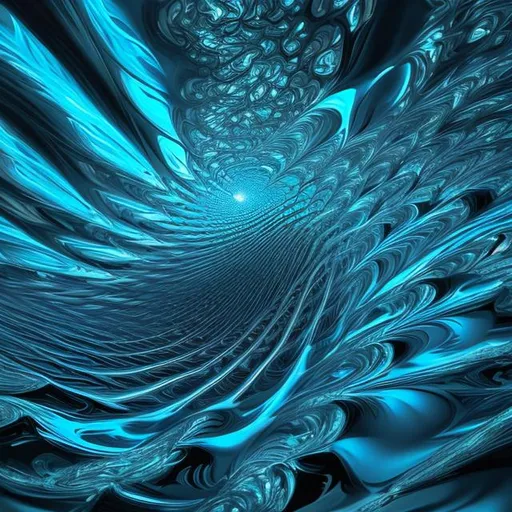 Prompt: element of water
image using fractals of blue wave on black

