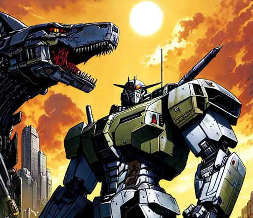 Prompt: Transformers G1 movie poster art (((Yoji Shinkawa))), sticker of ultra detailed portrait of Grimlock, robot T-rex, silver full body, high quality cell shaded illustration in post apocalyptic style by Yoji Shinkawa, ((full body)), dynamic pose, perfect anatomy, centered, freedom, soul, approach to perfection, cell shading, 4k , cinematic dramatic atmosphere, watercolor painting, global illumination, detailed and intricate environment, artstation, concept art, fluid and sharp focus, volumetric lighting, cinematic lighting, Art by Yoji Shinkawa,
