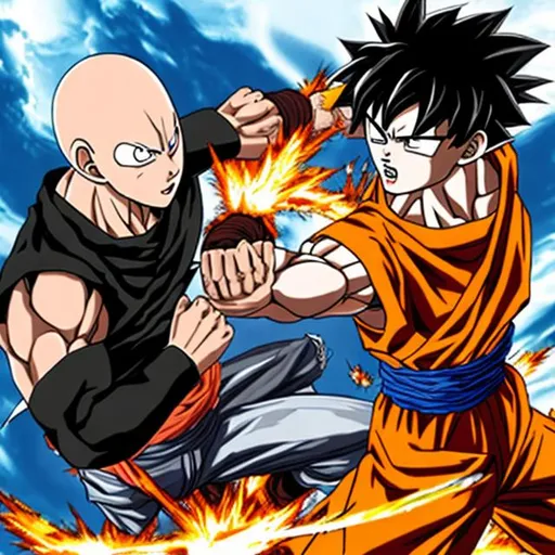 Prompt: Anime fight between saitama and goku
