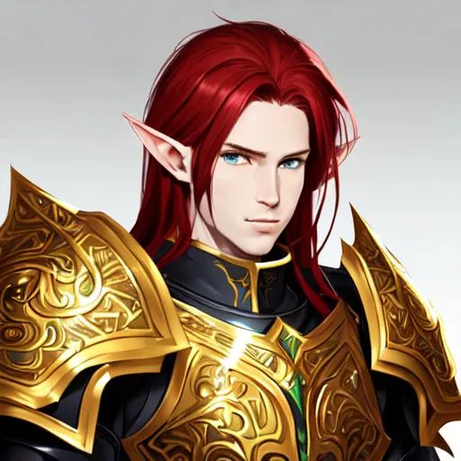 Prompt: 64K, centered position Full body of adult male, Mobile Legend, perfect eyes, long red hair, elf ears, green eyes, slight stubble on face, symmetrical, lighting, detailed face, concept art, digital painting, looking into camera, slight smile, heavenly full plate armor, intricate white and gold pattern on armor,  paladin, colorful ambient, colorfull, HDR, 64K