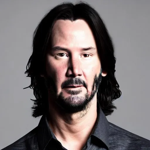 Prompt: photo realistic portrait of {Keanu Reeves}, centered in frame, facing camera, symmetrical face, ideal human, 85mm lens,f8, photography, ultra details, natural light, light background, photo, Studio lighting