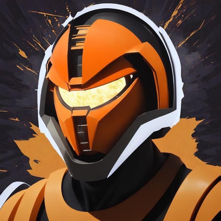 Prompt: Make an orange halo styled helmet but make the entire suit and helmet is made of scrap
