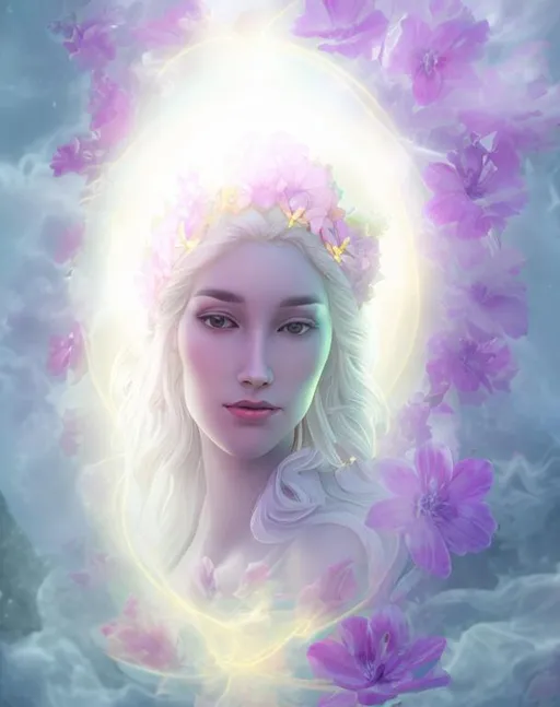 Prompt: Goddess Aura portrait with flowers
