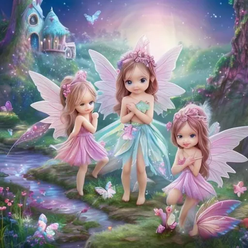 Prompt: Fairyland with cute little fairy girls all happy and cute