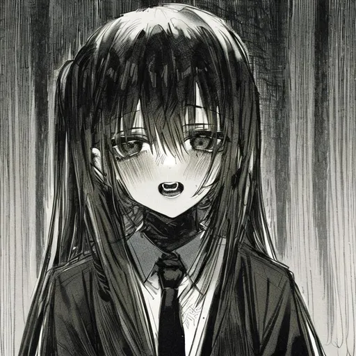 Black and White Anime Girl Portrait - anime pfp girl in black and