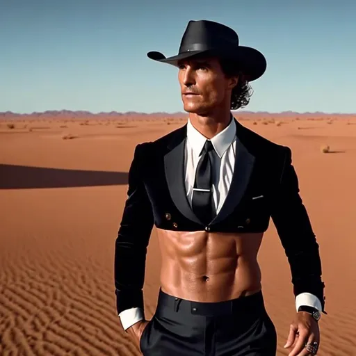 matthew mcconaughey with abs wearing an Australian